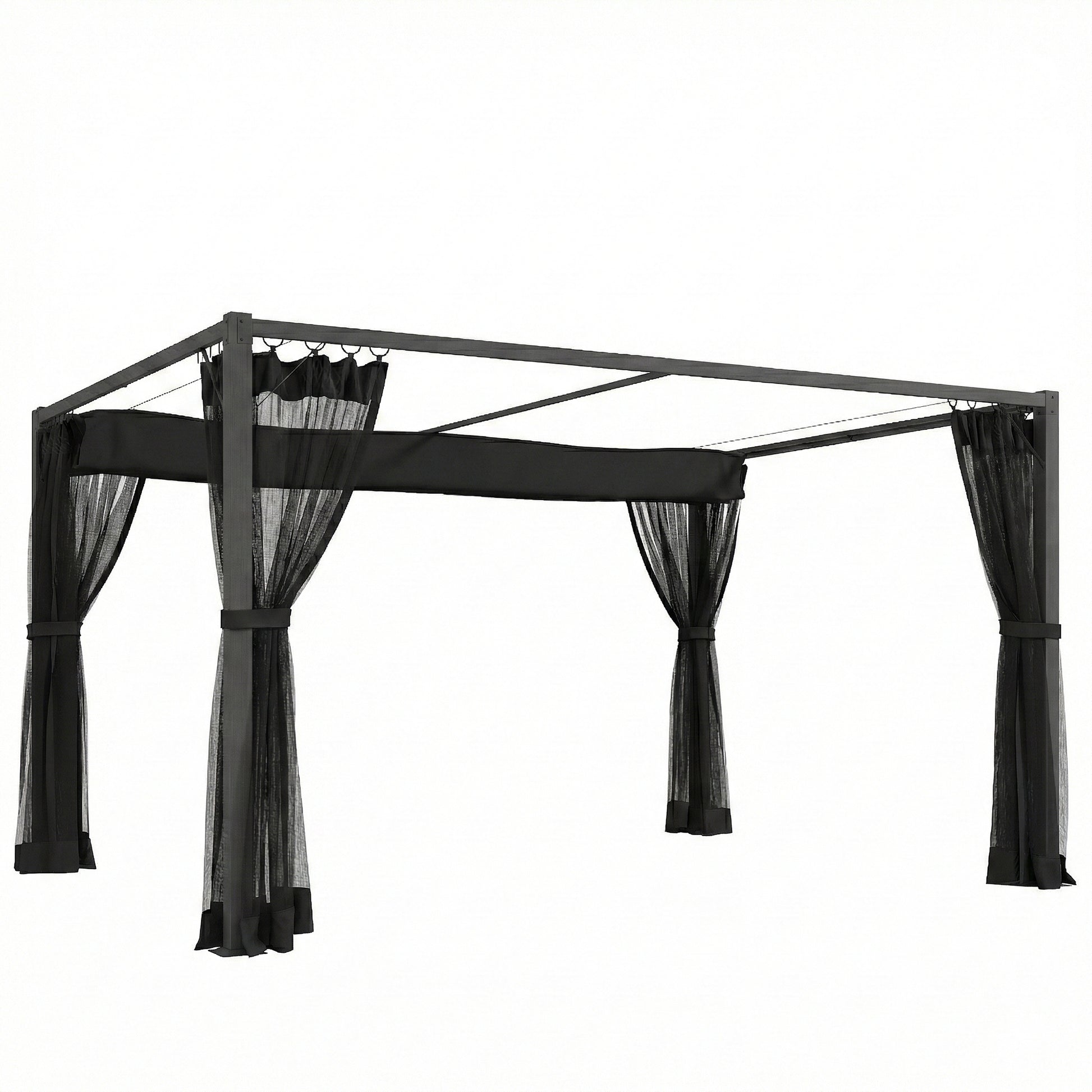 Outsunny Pérgola De Jardín 3x4 M Con Techo Retráctil Y 4 Laterales De Malla Gris_0