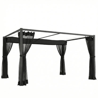 Outsunny Pérgola De Jardín 3x4 M Con Techo Retráctil Y 4 Laterales De Malla Gris_0