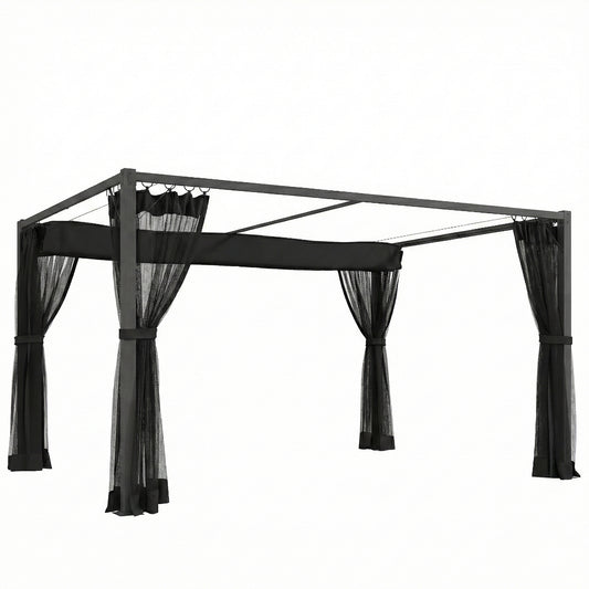 Outsunny Pérgola De Jardín 3x4 M Con Techo Retráctil Y 4 Laterales De Malla Gris_0