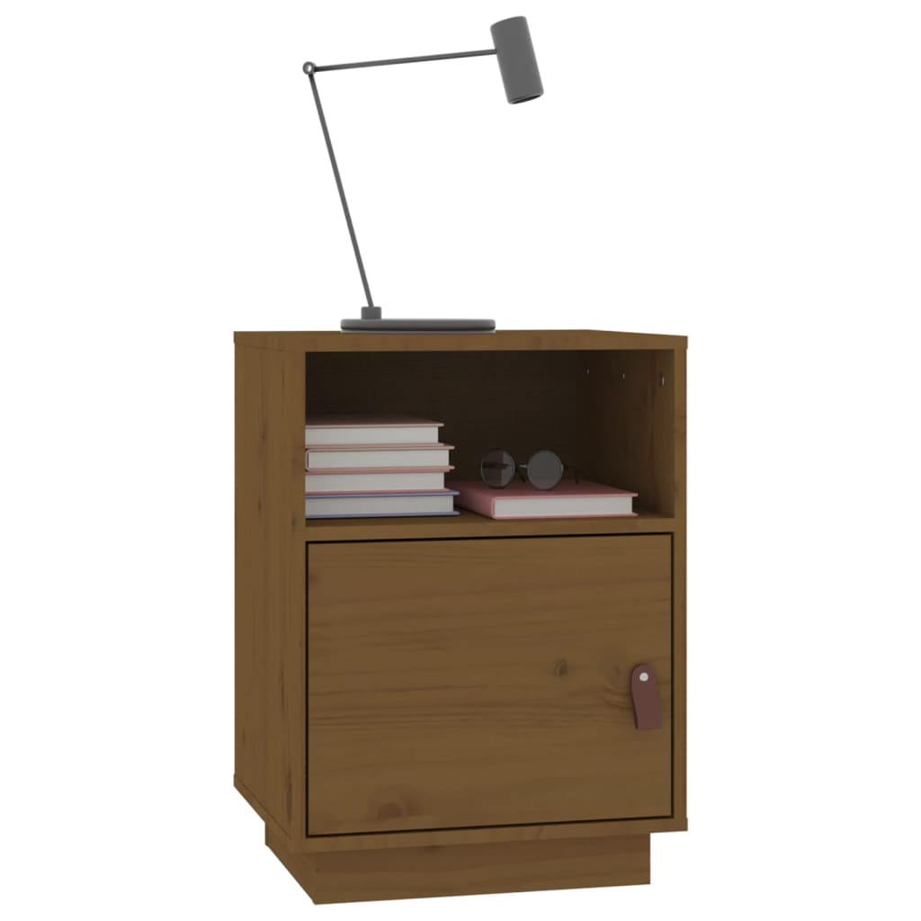 Mesita De Noche Madera Maciza De Pino Marrón Miel 40x34x55 Cm_2
