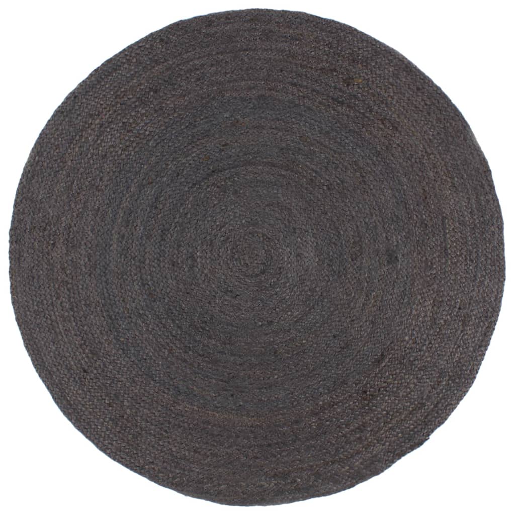 Alfombra De Yute Tejida A Mano Redonda Gris Oscuro 240 Cm / Vetonek_0