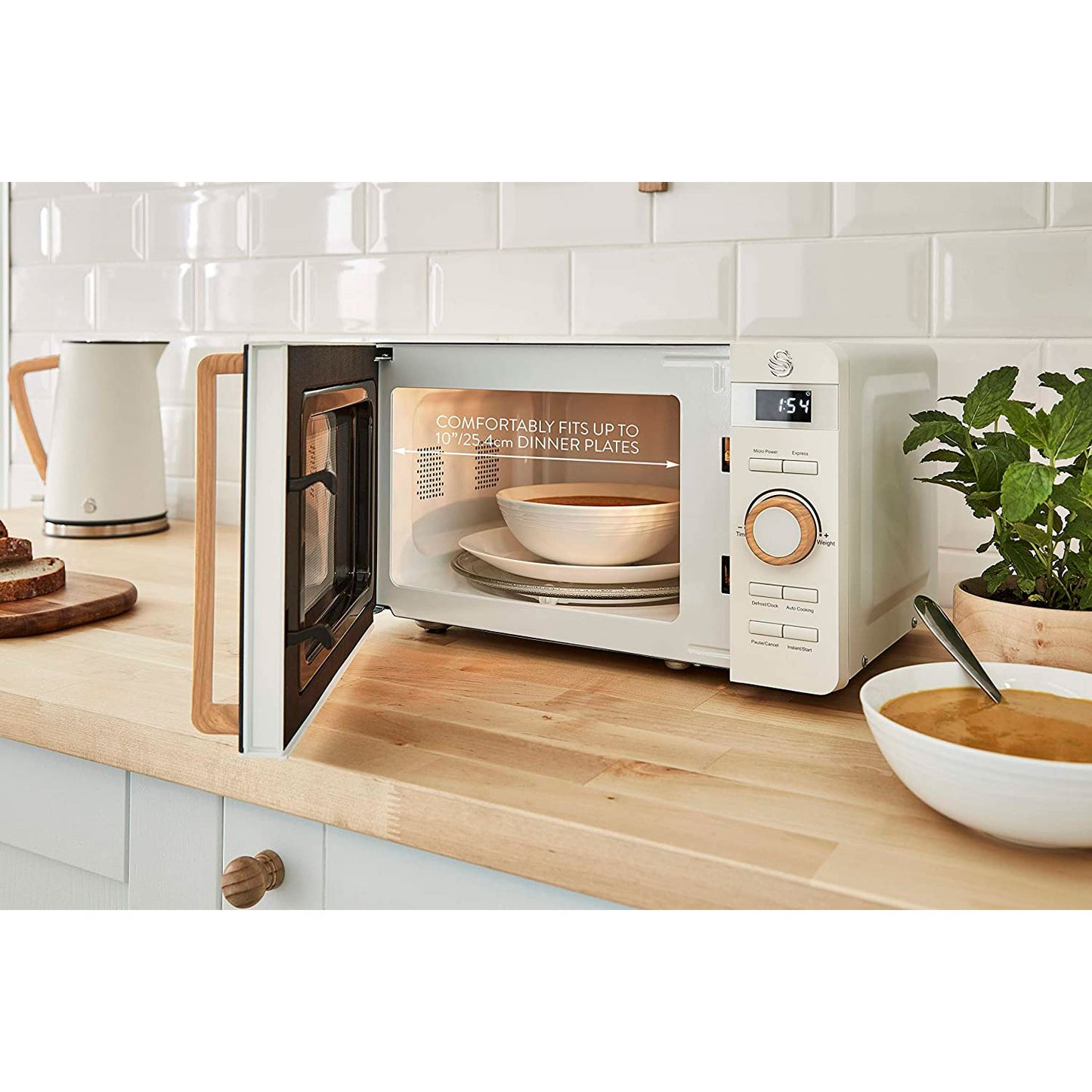 Microondas Nordic  Digital, 20l, 6 Niveles, Temporizador, Tirador Efecto Madera, Diseño Swan Sm22036 Blanco_3