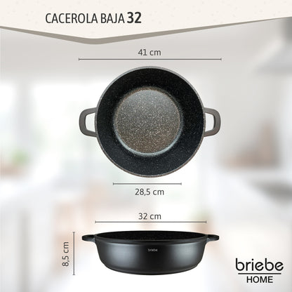 Briebe Cacerola Baja Cocina Inducción Antiadherente Titanio, Cazuela 32cm, Aluminio Fundido Sin Pfoa, Black Titanium_2