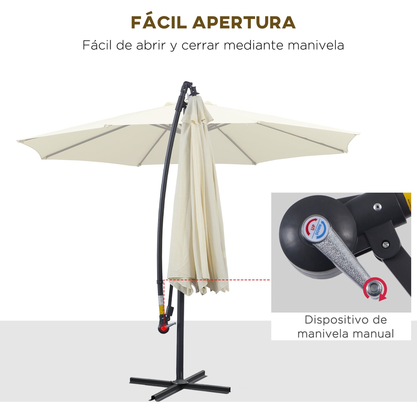 Outsunny Sombrilla De Jardín Ø300x250cm Inclinable Manivela Base Cruzada Beige_3