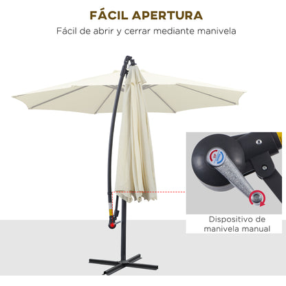 Outsunny Sombrilla De Jardín Ø300x250cm Inclinable Manivela Base Cruzada Beige_3