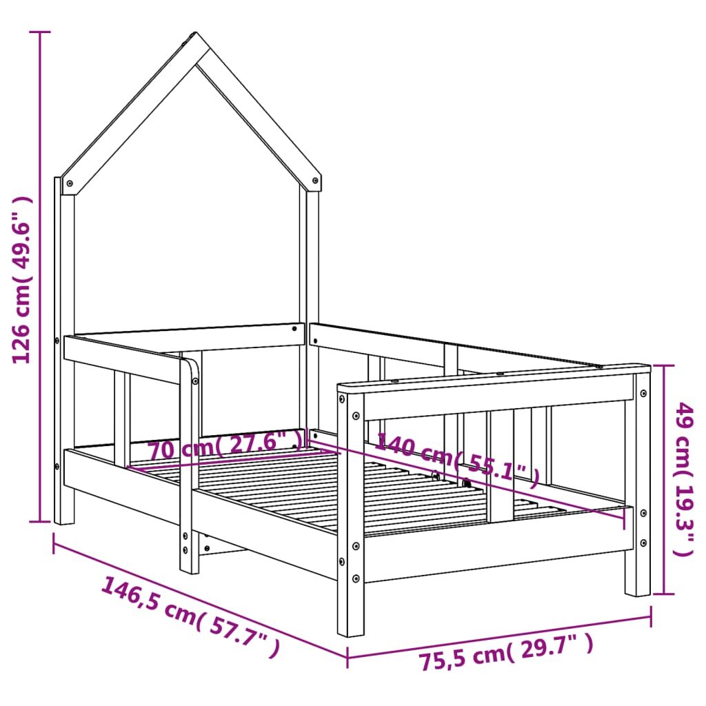 Vidaxl Estructura De Cama Para Niños Madera De Pino Negro 70x140 Cm_2