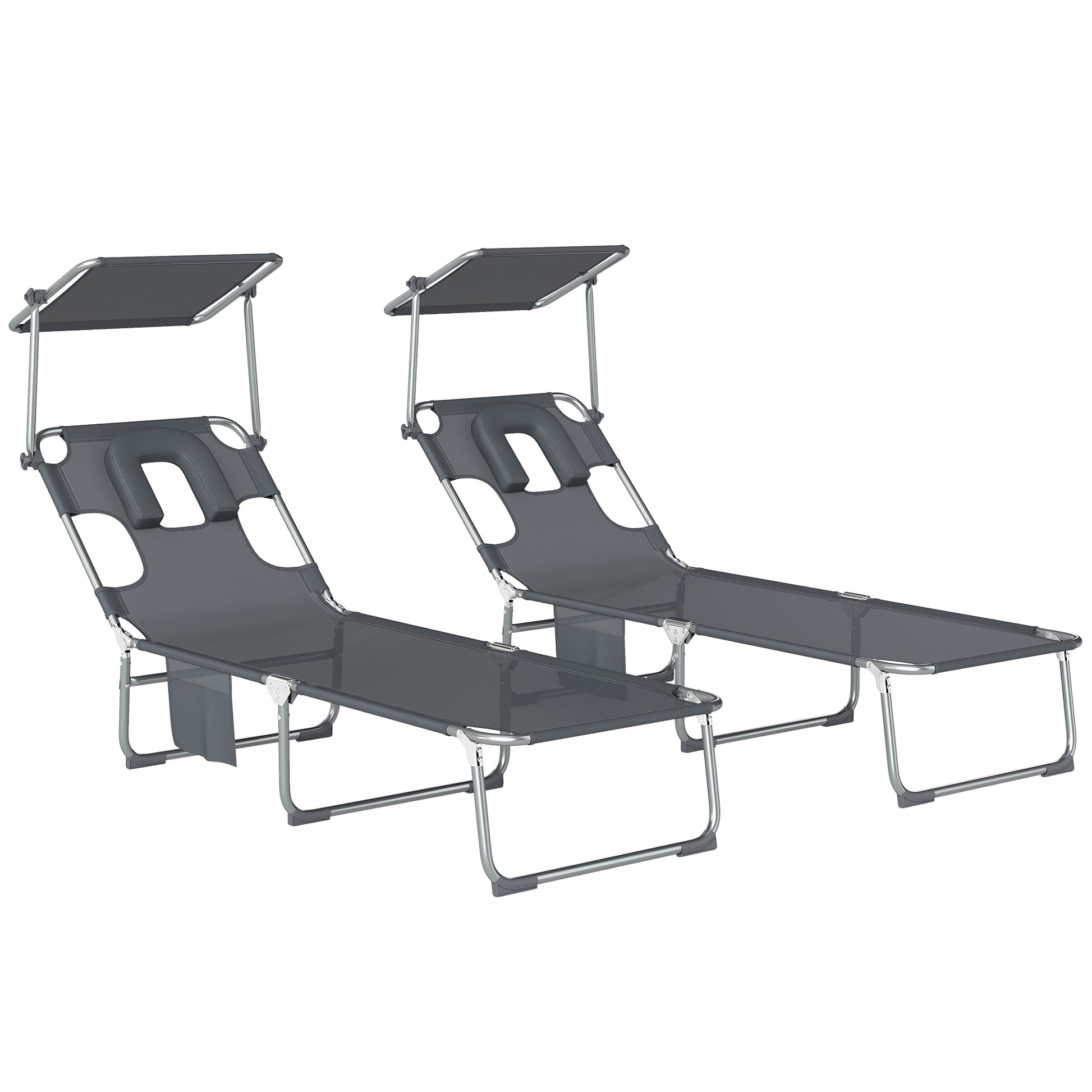 Outsunny Set De 2 Tumbonas Plegables Reclinables Con Dosel 360° Orificio Facial_0