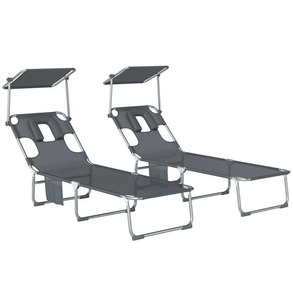Outsunny Set De 2 Tumbonas Plegables Reclinables Con Dosel 360° Orificio Facial_0
