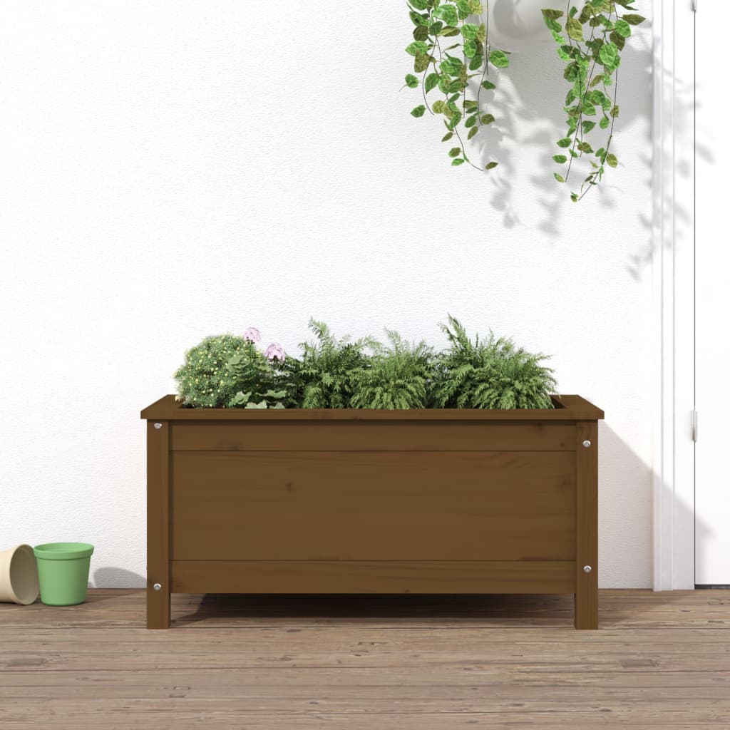 Jardinera Madera Maciza De Pino Marrón Miel 82,5x40x39 Cm_1