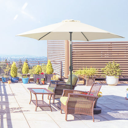 Outsunny Sombrilla De Jardín Ø260x235cm Reclinable Con Manivela 6 Varillas Crema_1