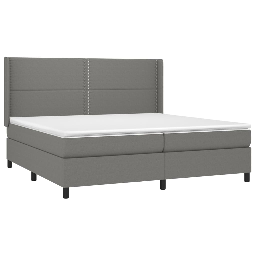 Cama Box Spring Colchón Y Luces Led Tela Gris Claro 200x200 Cm / Vetonek_4