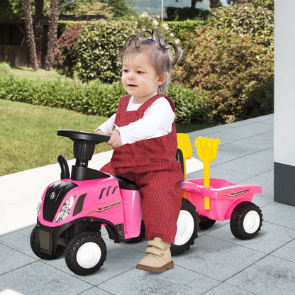 Homcom Tractor Con Remolque Para Niños 12-36 Meses Con Faros Pala Y Rastrillo_1
