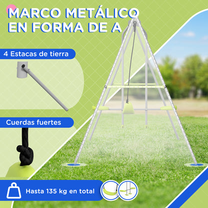 Outsunny Columpio Para Niños Con 1 Columpio Simple Y 1 Planeador Gris Y Verde_4