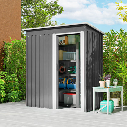 Outsunny Cobertizo De Jardín Exterior 1,2 M² 163x89x182 Cm Puerta Corredera Gris_1