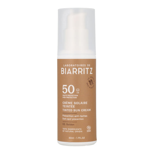 Crema facial color Dorado SPF 50 Alga-Gorria & aloe vera Bio, Laboratorios Biarritz, 50 ml