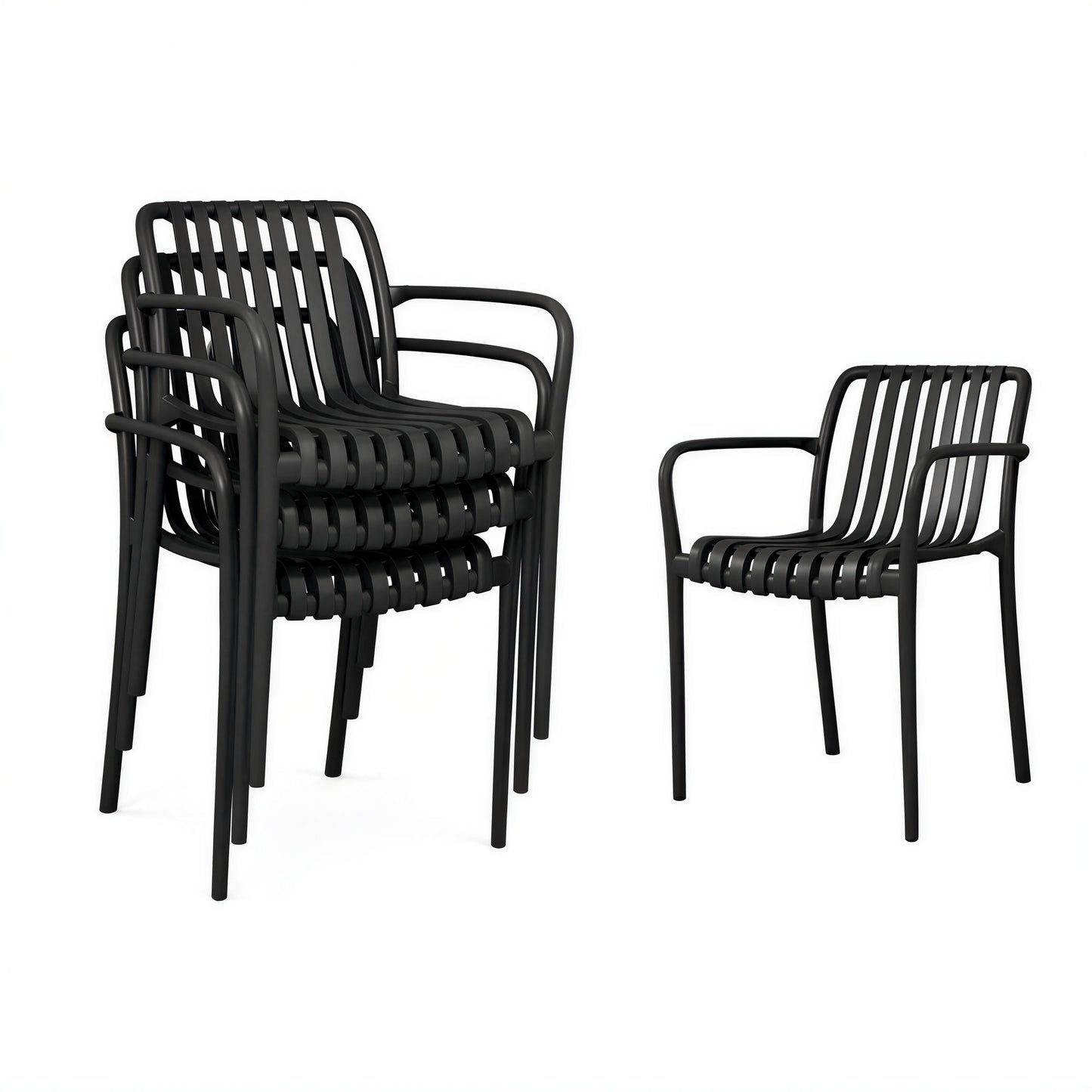 Outsunny Juego De 4 Sillas De Jardín Exterior Apilables Respaldo Curvado Negro_3