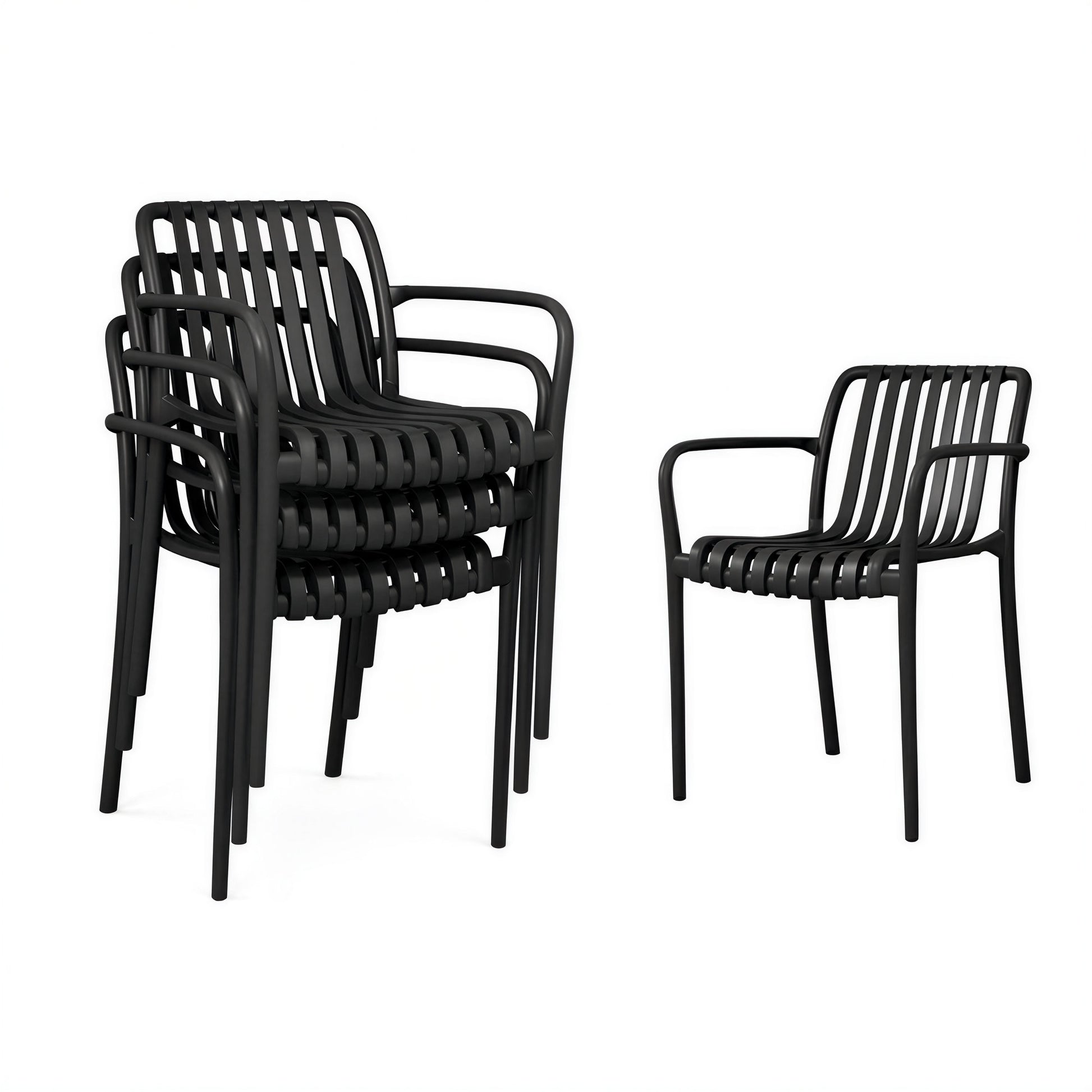 Outsunny Juego De 4 Sillas De Jardín Exterior Apilables Respaldo Curvado Negro_3