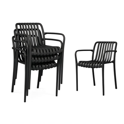 Outsunny Juego De 4 Sillas De Jardín Exterior Apilables Respaldo Curvado Negro_3