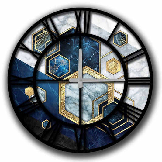 Reloj Mdf Dorado Y Azul_0