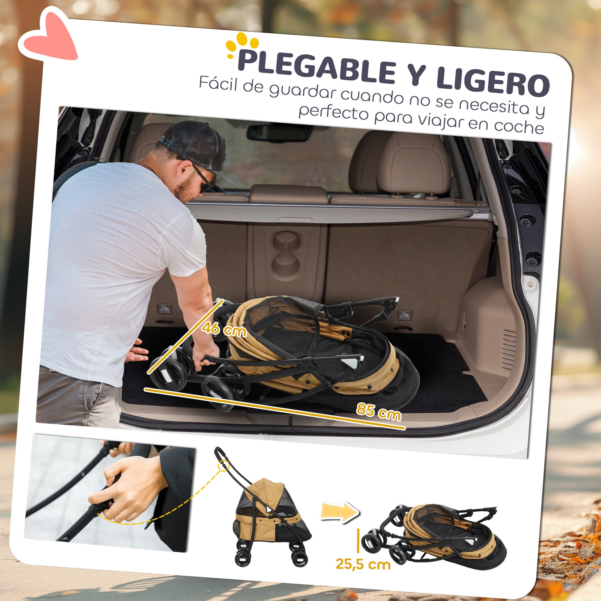 Pawhut Carrito Para Perros Plegable Con Ventanas De Malla Cojín Lavable Café_3
