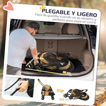 Pawhut Carrito Para Perros Plegable Con Ventanas De Malla Cojín Lavable Café_3