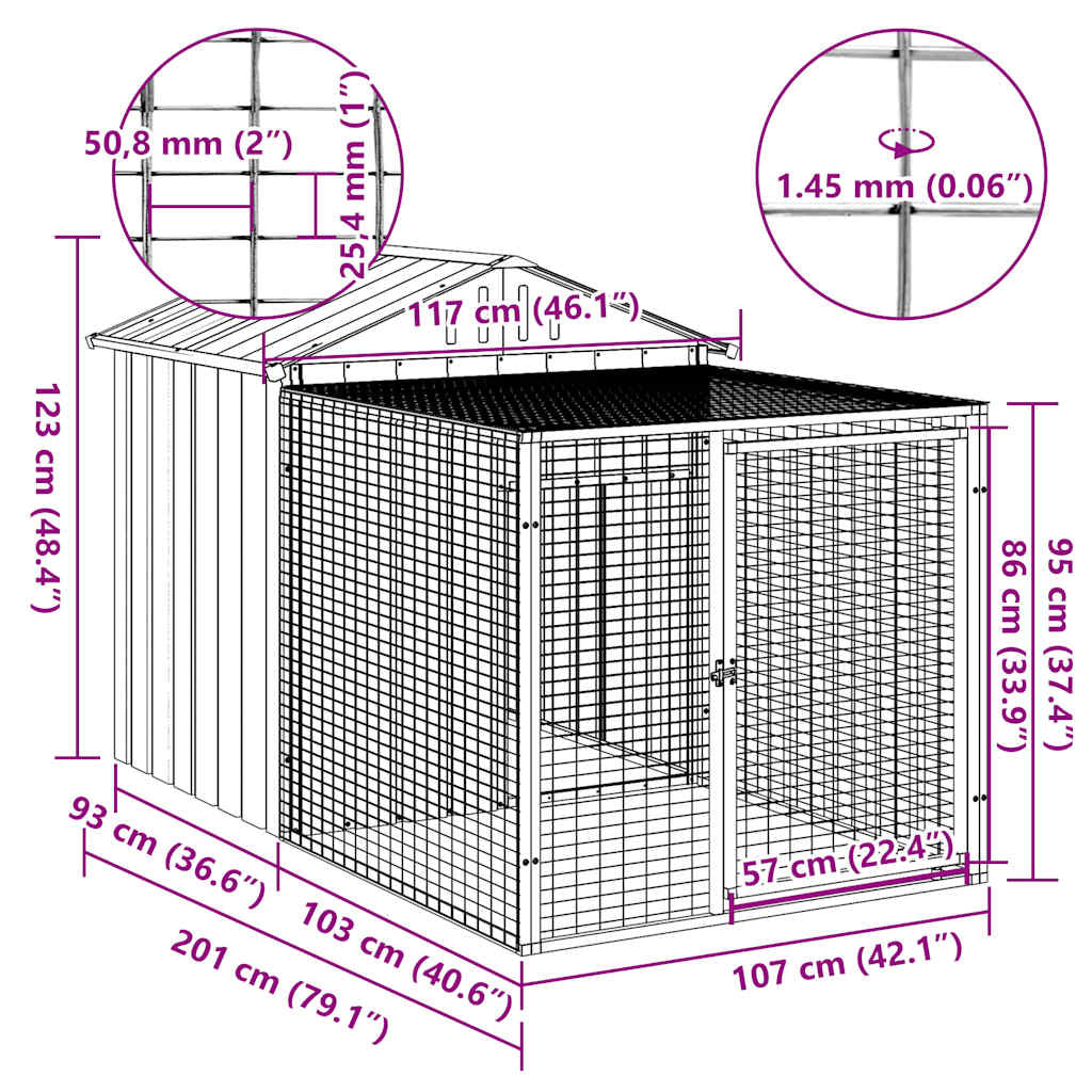 Vidaxl Jaula Para Gallinas Con Corral Antracita 117x201x123 Cm Acero Galvanizado_4
