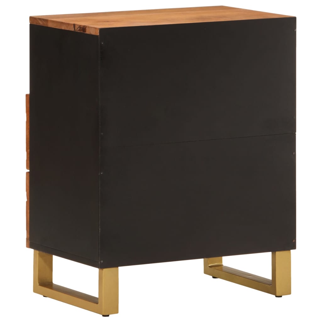 Mesita De Noche Madera Maciza Mango Marrón Y Negro 50x33x60 C_4