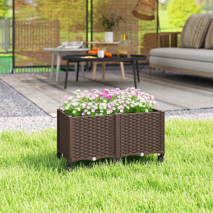 Outsunny Jardinera Elevada Con 6 Ruedas Riego Automático Y Drenaje Marrón_1