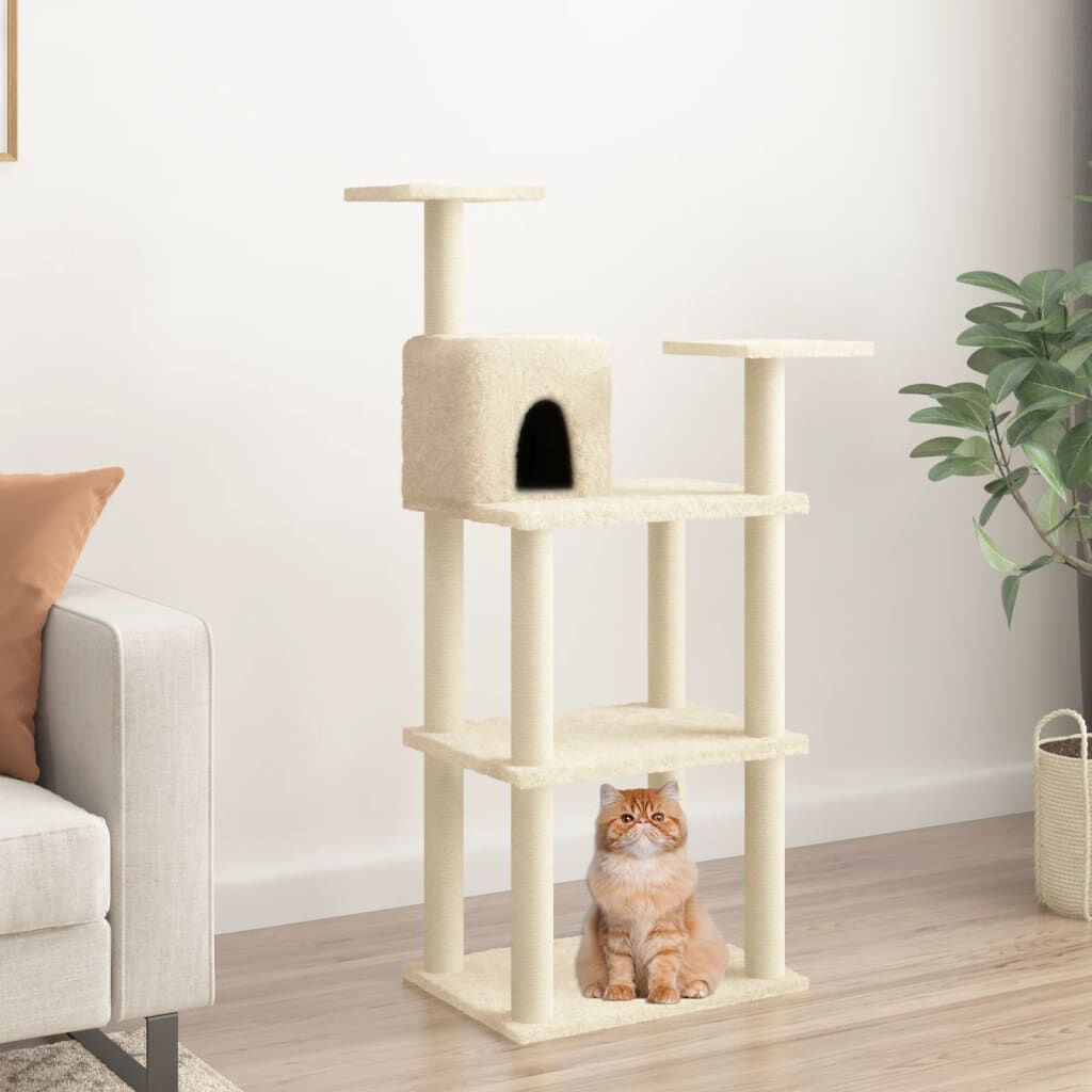 Vidaxl Rascador Para Gatos Con Postes De Sisal Color Crema 118,5 Cm_1