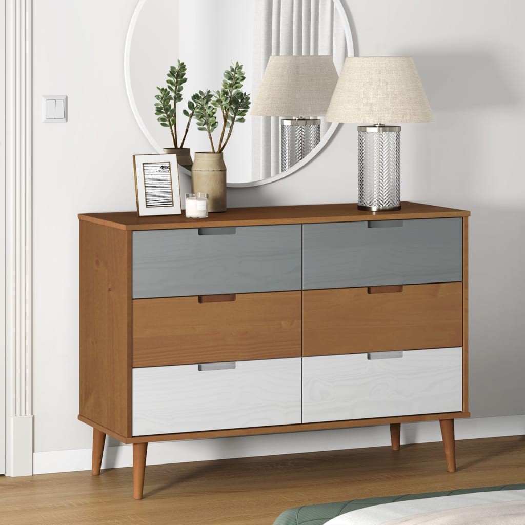 Mesita De Noche Molde Madera Maciza De Pino Marrón 113x40x80 Cm_0