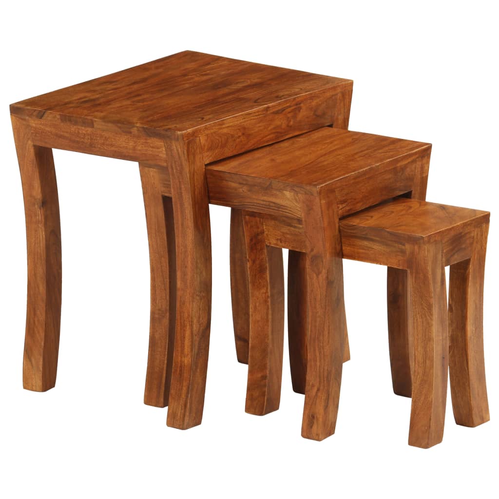 Mesas Apilables 3 Pzas Madera Maciza Acacia Marrón 50x35x50 Cm_0