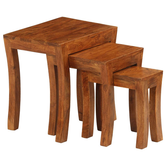 Mesas Apilables 3 Pzas Madera Maciza Acacia Marrón 50x35x50 Cm_0