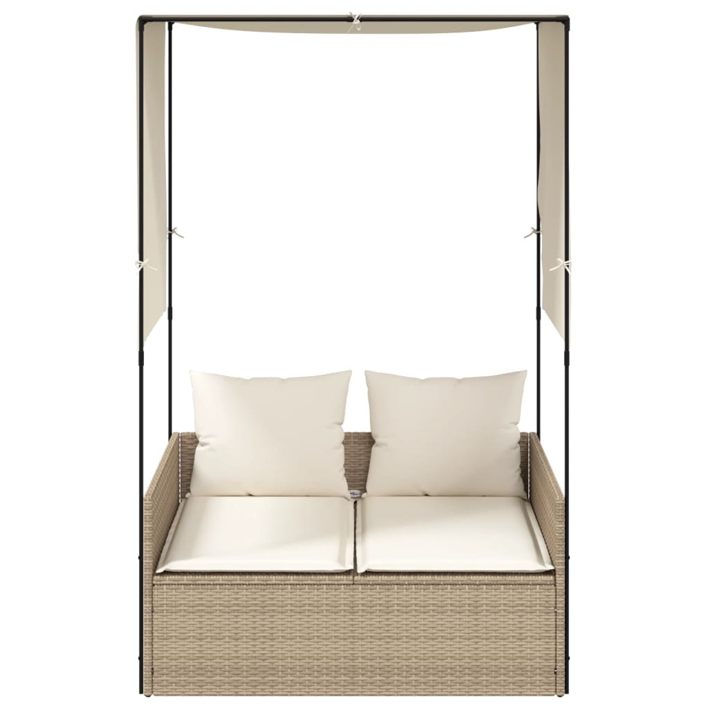 Tumbona Doble Con Techo Y Cortinas Ratán Sintético Beige / Vetonek_2