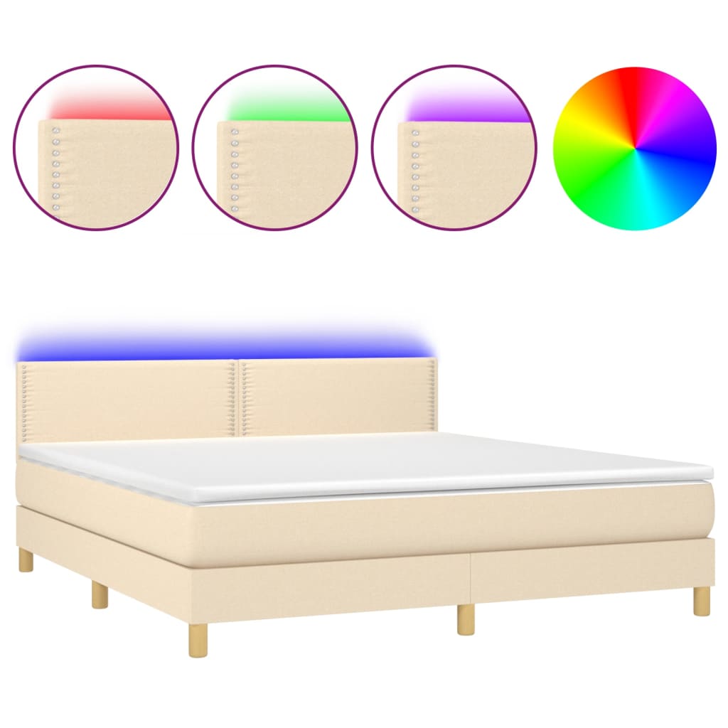 Cama Box Spring Con Colchón Y Led Tela Crema 180x200 Cm / Vetonek_5
