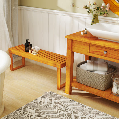 Outsunny Banco De Jardín De Madera De 2 Plazas Asiento De Lamas 120x34x43cm Teca_4