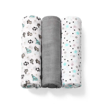 Pack 3 Muselinas Bambú Organico 70x70 Cm Grey