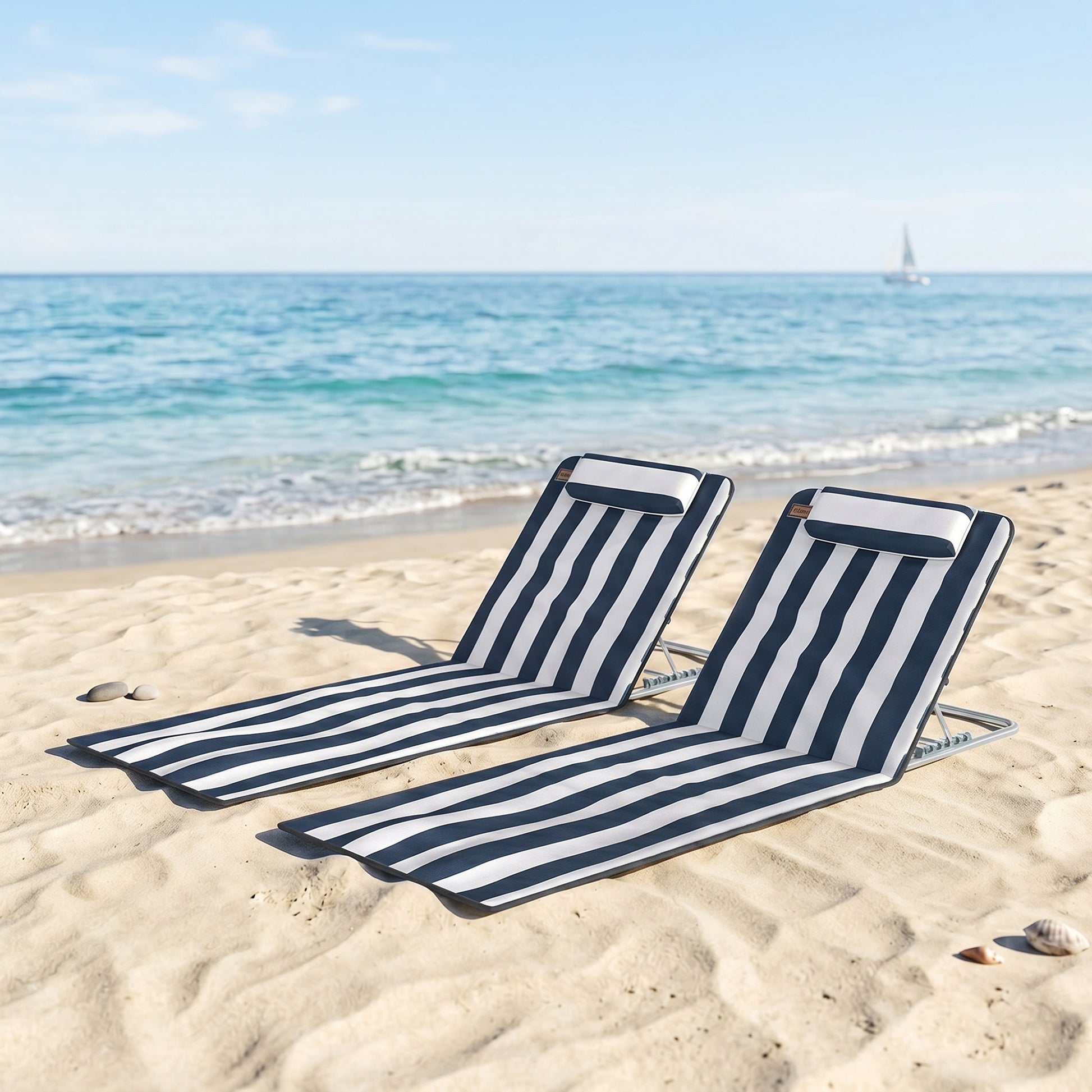 Outsunny Conjunto De 2 Esterillas De Playa Plegable 134x48x33-43 Cm Blanco Azul_1