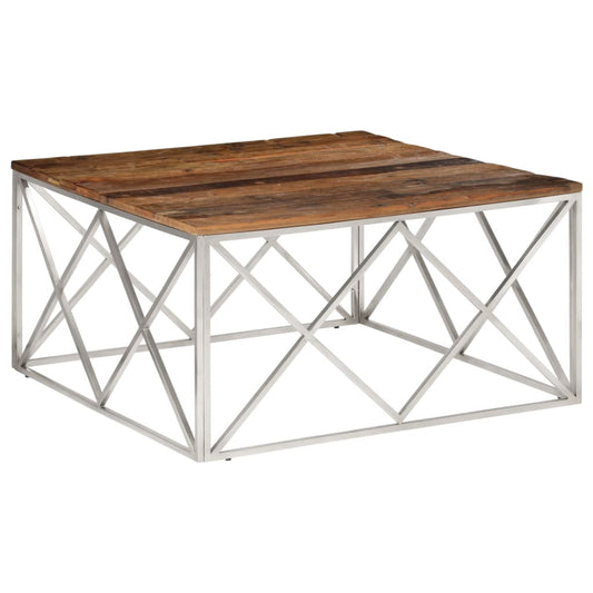 Mesa De Centro De Acero Inoxidable Plateado Y Madera Maciza_0
