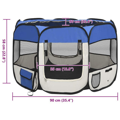 Vidaxl Parque De Perros Plegable Y Bolsa De Transporte Azul 90x90x58cm_2