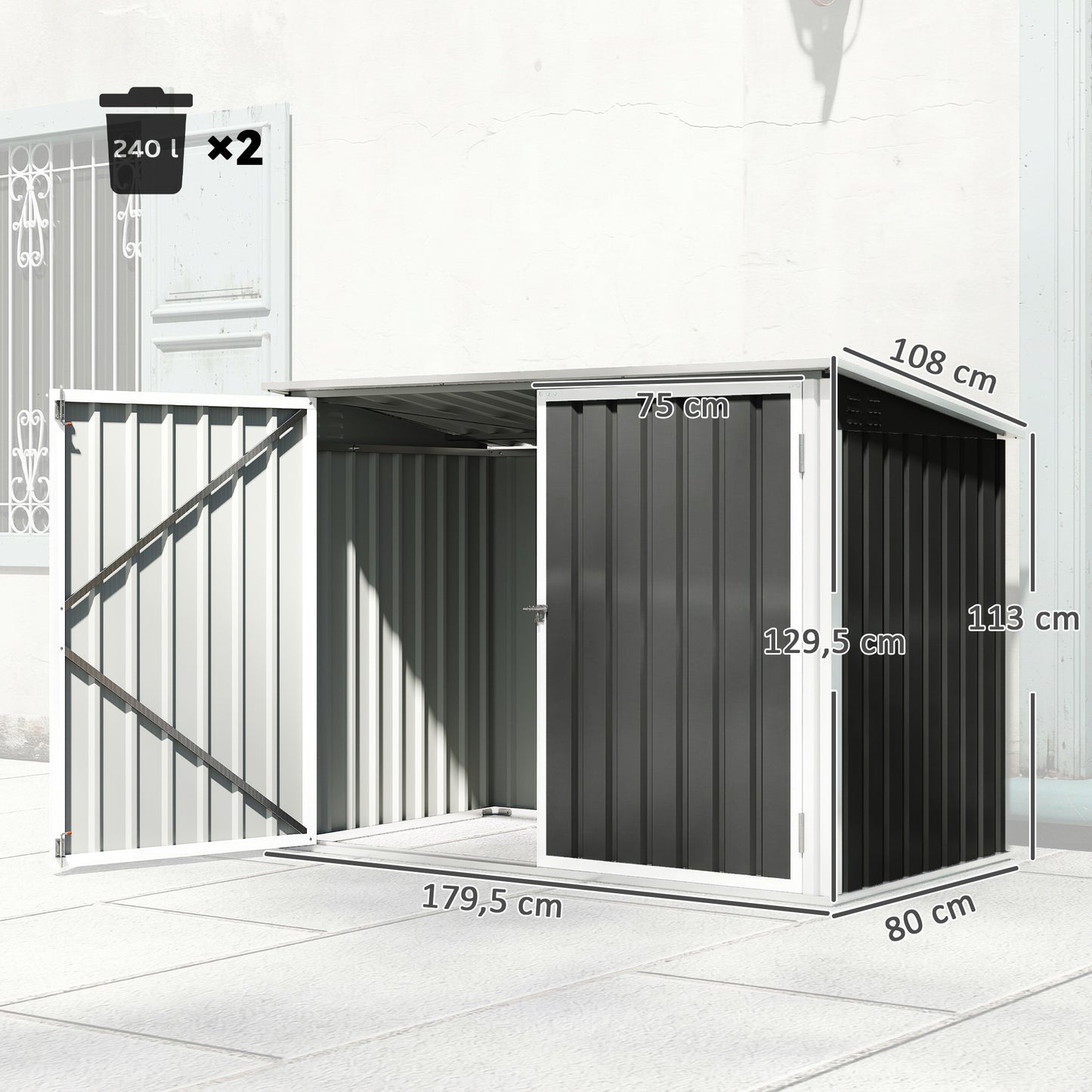 Outsunny Cobertizo Para Contenedor De Basura Doble Gris Oscuro_2