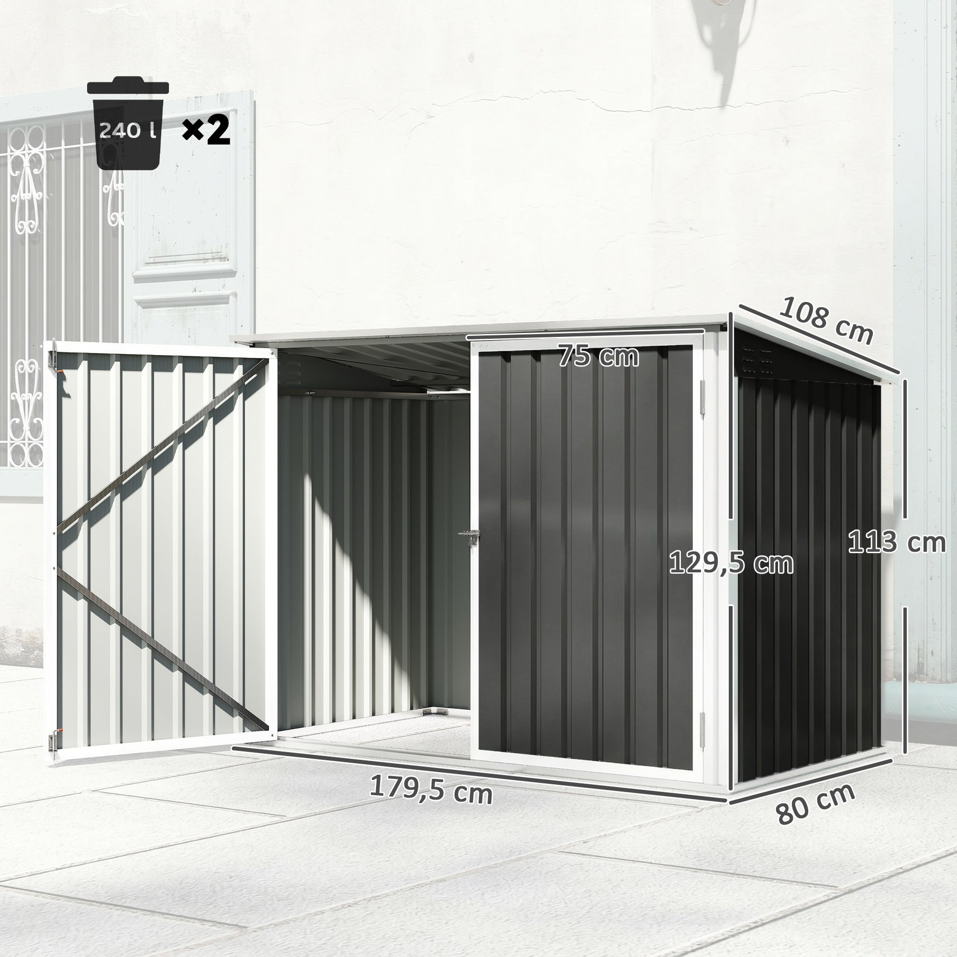 Outsunny Cobertizo Para Contenedor De Basura Doble Gris Oscuro_2