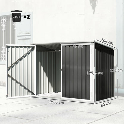 Outsunny Cobertizo Para Contenedor De Basura Doble Gris Oscuro_2