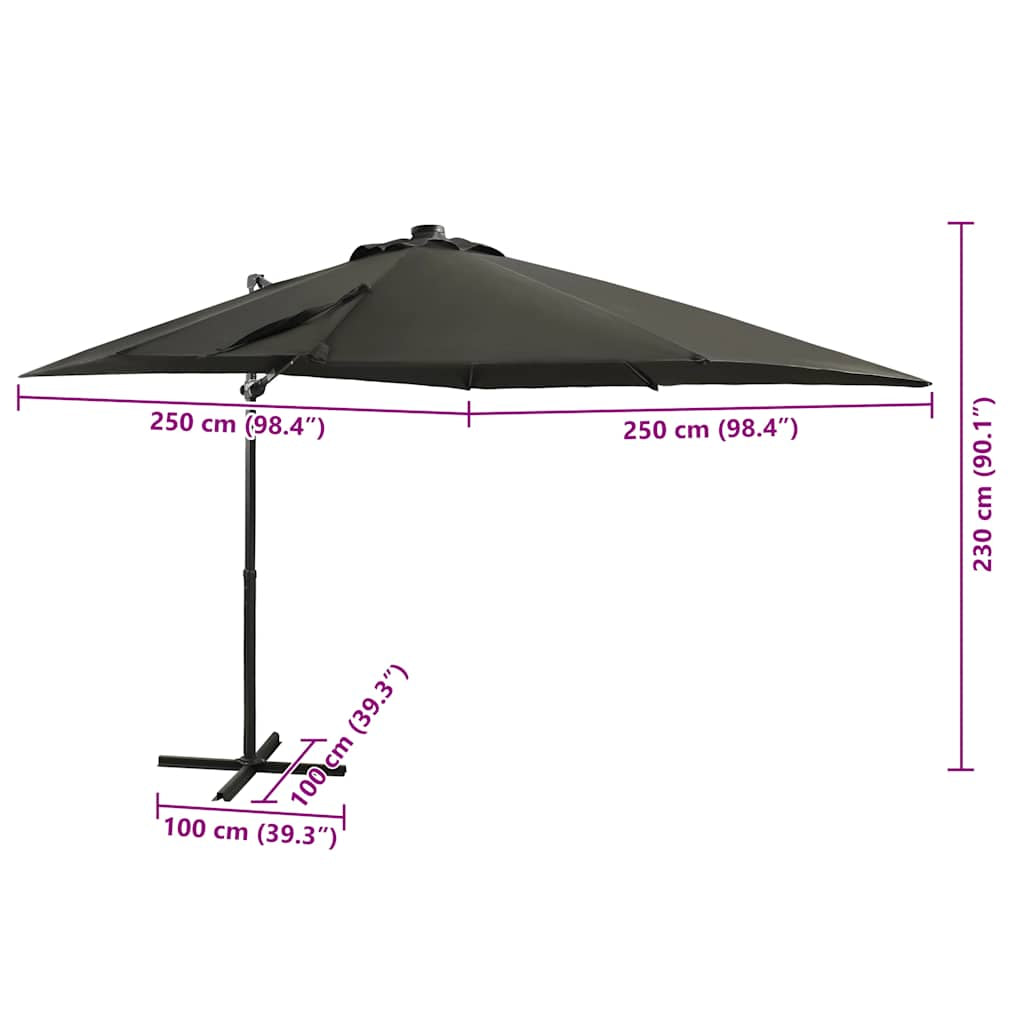 Vidaxl Sombrilla Jardín Voladiza Con Palo Y Luces Led Antracita 250 Cm_2