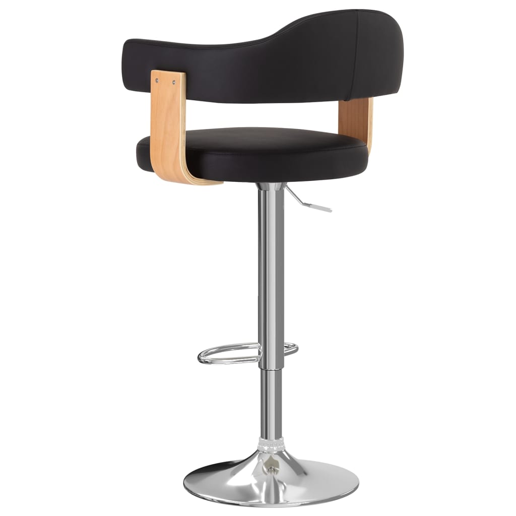 Taburetes De Cocina 2 Uds Cuero Sintético Madera Curvada Negro_3