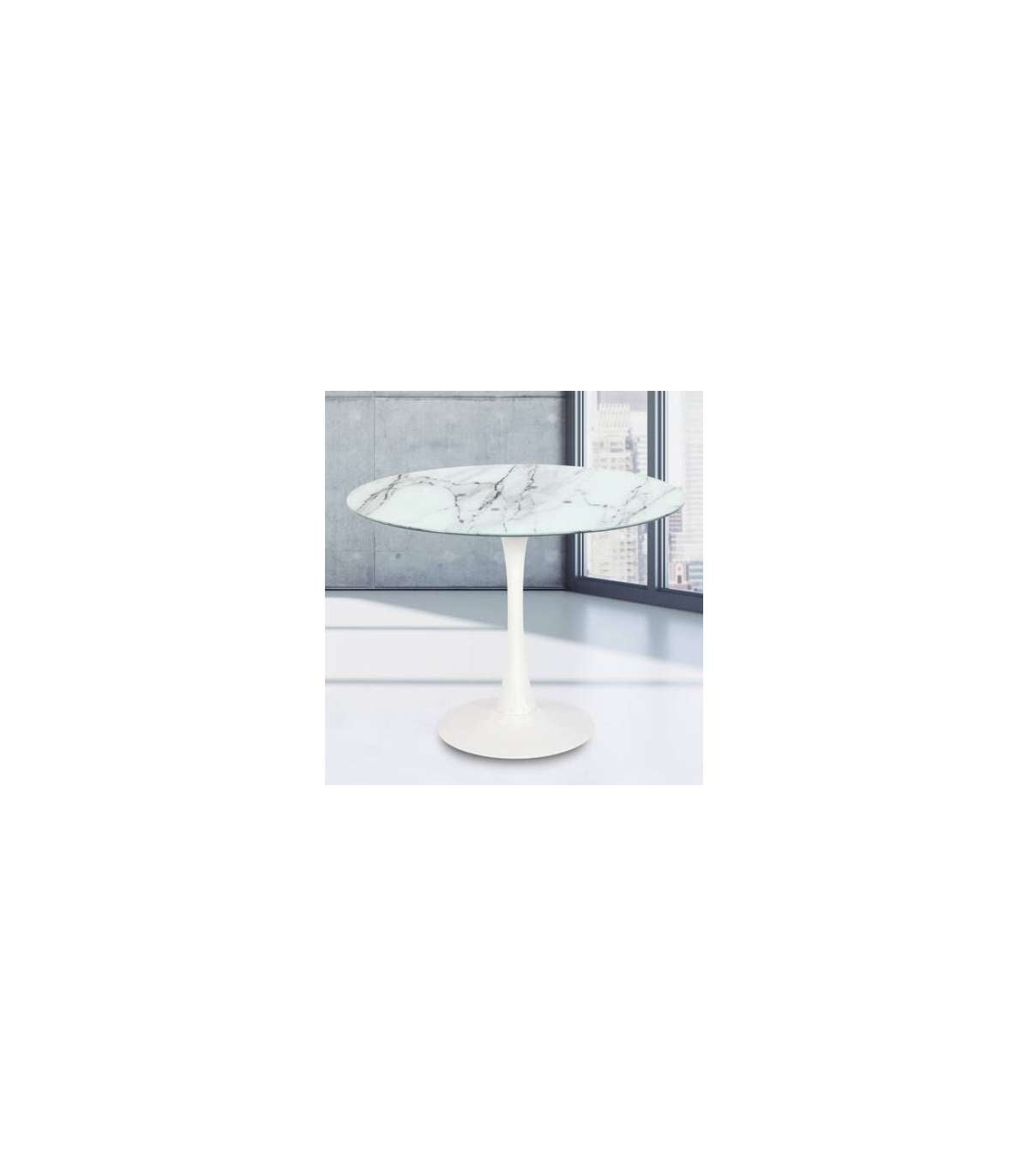 Mesa Redonda Amazonas Tapa Cristal Simil Mármol. 75 Cm(alto)100 Cm(ancho)_0