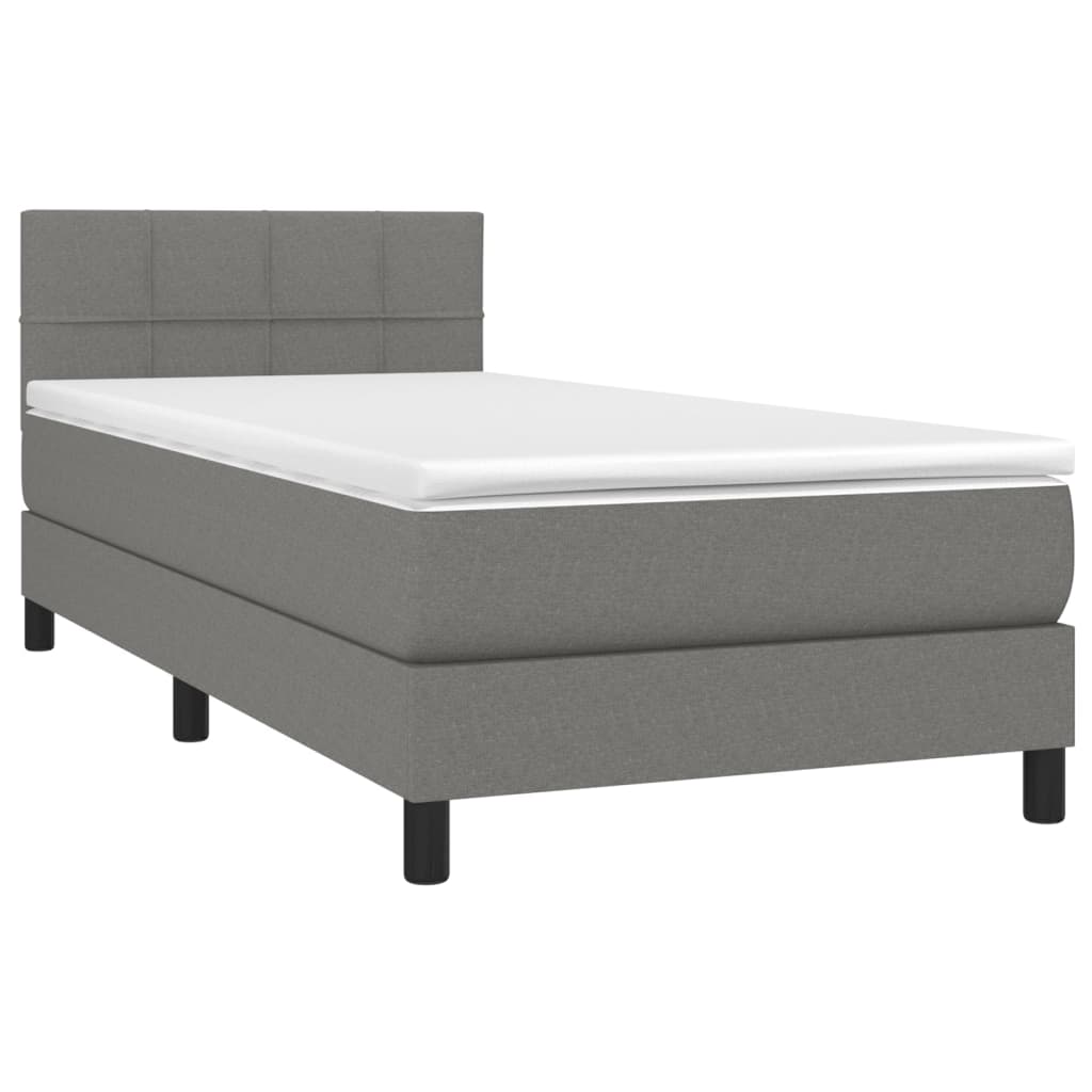 Cama Box Spring Colchón Y Luces Led Tela Gris Oscuro 90x190 Cm / Vetonek_4