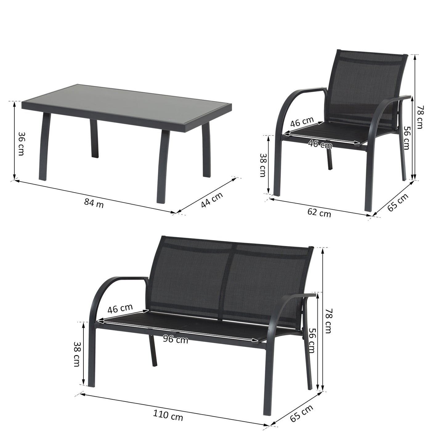 Outsunny Conjunto Sillones Para Jardín Con Mesa De Centro Y Sofá De 67x110x76 Cm_2