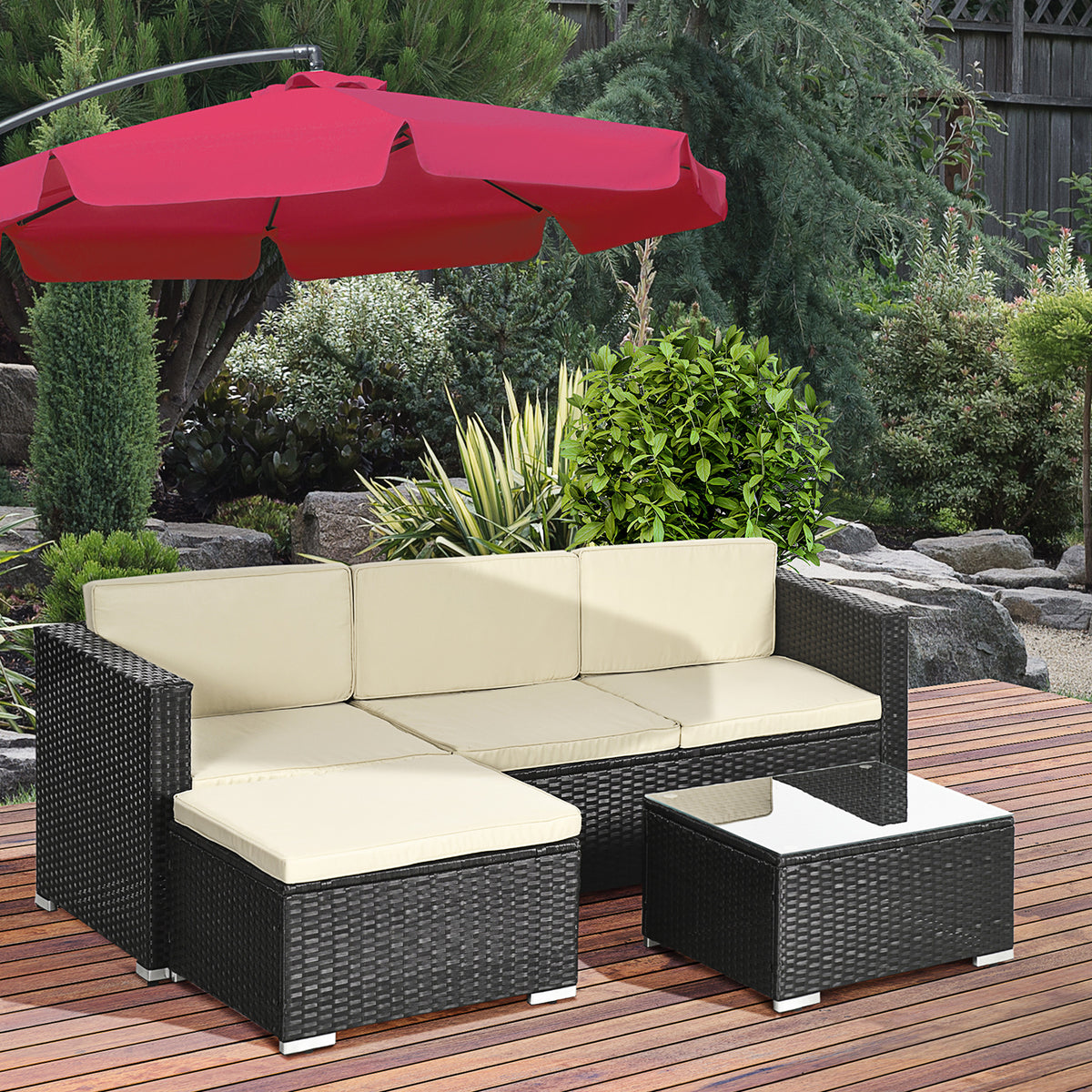 Muebles De Ratán Outsunny Ratán Pe, Poliéster, Acero Galvanizado Negro 173x66x61 Cm_1