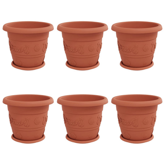Macetas 6 Uds. Rojo Ladrillo Ø 34 X 28 Cm Plástico_0