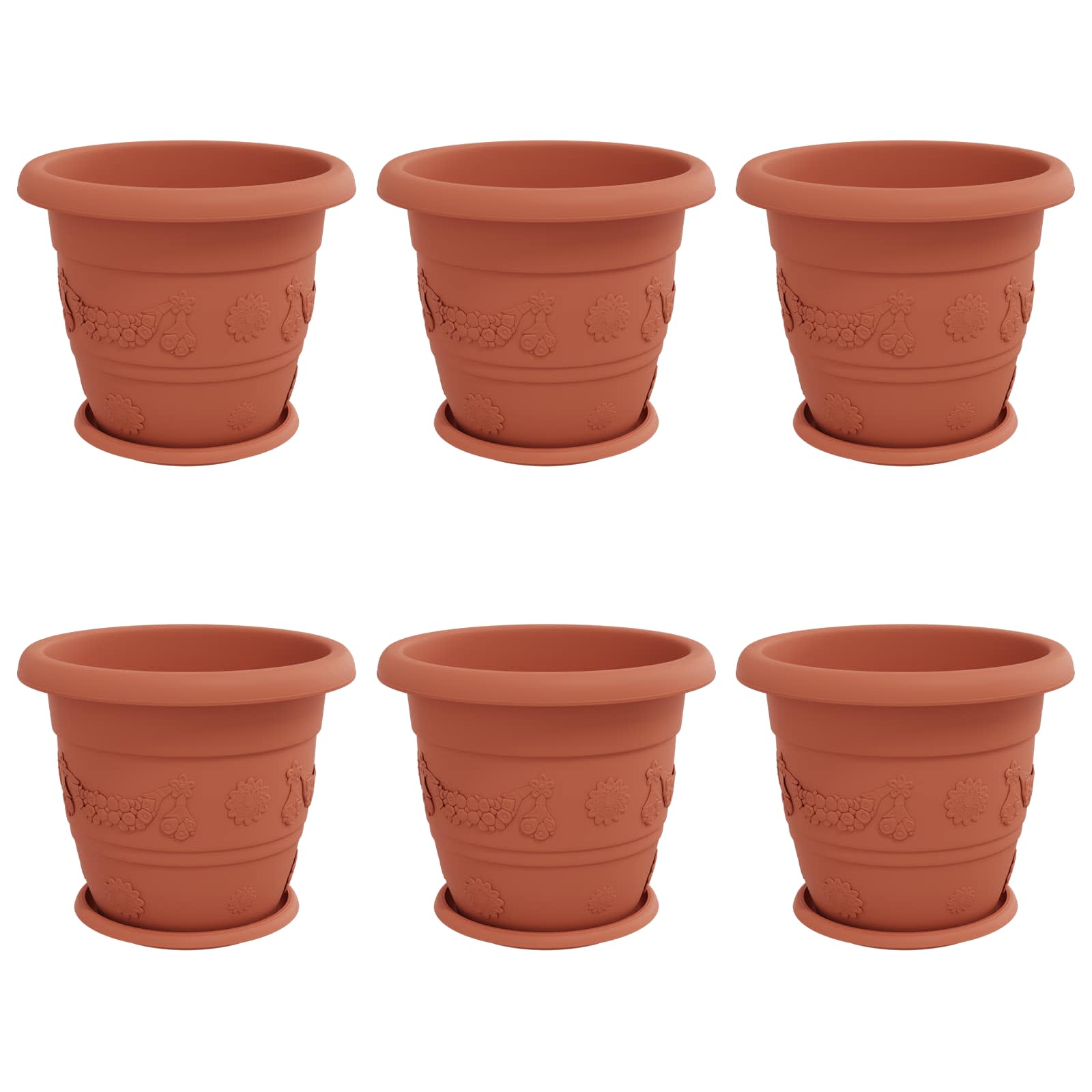 Macetas 6 Pcs Rojo Ladrillo Ø 34 X 28 Cm Plástico_0